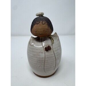 Val Knight Original Studio Stoneware Angel Figurine Native American Signed 5.5”
